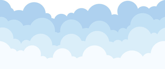 Blue clouds layer seamless border, cut out isolated with transparent background.