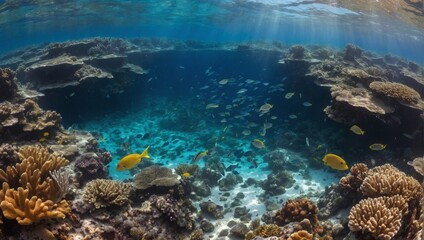 Fototapeta premium Vibrant Coral ReefColorful Fish Swimming in Clear Blue Waters
