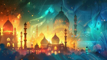 Obraz premium Abstract artistic mubarak religious background AI generated