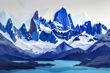Fototapeta premium Argentinas Patagonia mountains captured in an elaborate paper cut design highlighting the dramatic landscapes