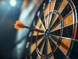 a dart hits the bullseye on a dartboard