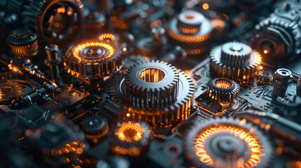 Intricate Gears and Cogs in Close-up View