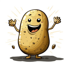Happy Cartoon Potato Character Smiling and Waving
