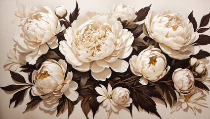 This is a photo of a bouquet of white and cream colored peony flowers.