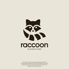 raccoon logo with coiled tail , brand identity , logo design vector.