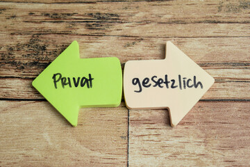 Concept of Learning language - German. Privat or Gesetzlich it means Private or Legal written on...