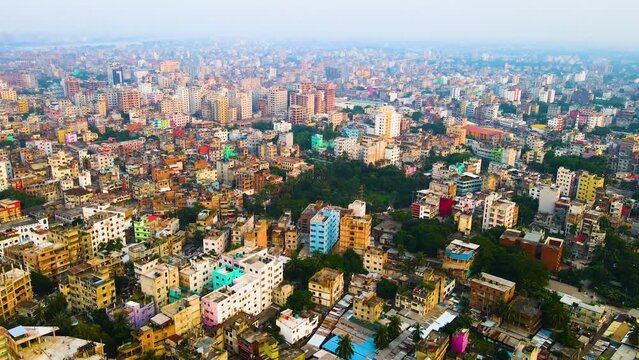 Aerial Dhaka city bangladesh megacity third world country dense populated South Asia