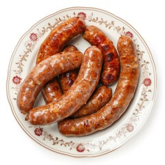 Fototapeta premium Grilled sausages on porcelain plate.