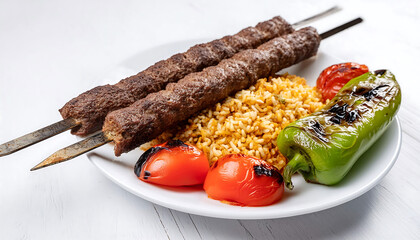 Adana kebap Urfa kebap.  Traditional Turkish Adana Urfa skewers Kebab. Traditional Turkish cuisine. Grilled Perfection. Adana şiş Urfa şiş.