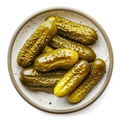 Pickles on a plate. Top view.