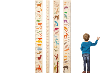 Reaching for the Stars: A Boy and His Growth Chart Adventure on a White or Clear Surface PNG Transparent Background.