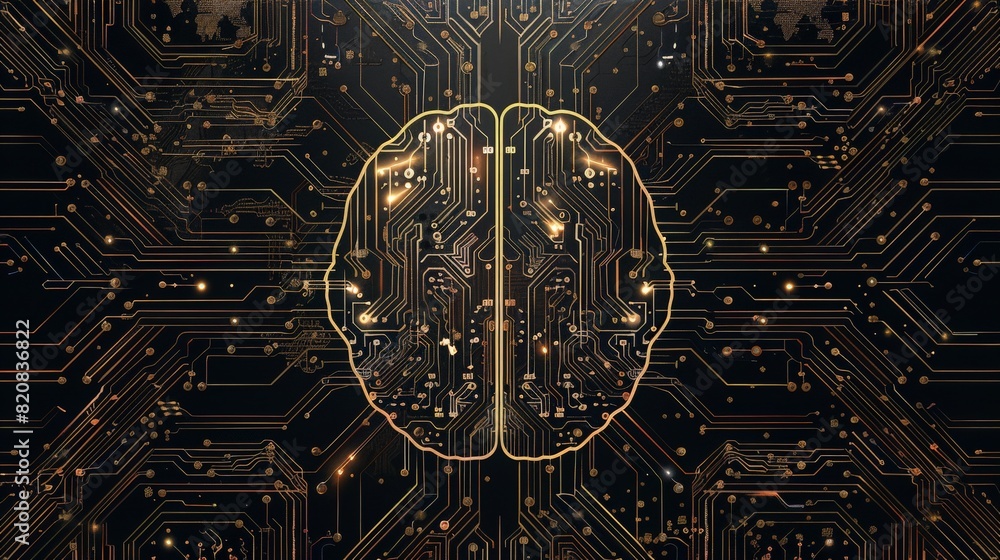 Aufkleber digital brain made of circuit board, vector illustration on black background. illustration concept f