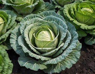 Fototapeta premium heads of white cabbage grow in the garden beds in the summer