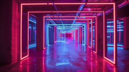 Digitized Dreamscape Flowing Grid of Neon Light