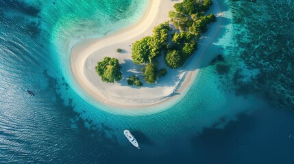 A boat navigating the azure waters near a coastal beach, surrounded by natural landscapes and...