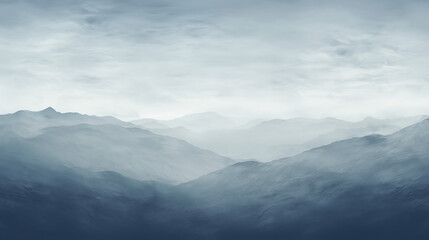 Ethereal Mountain Range Under Overcast Sky