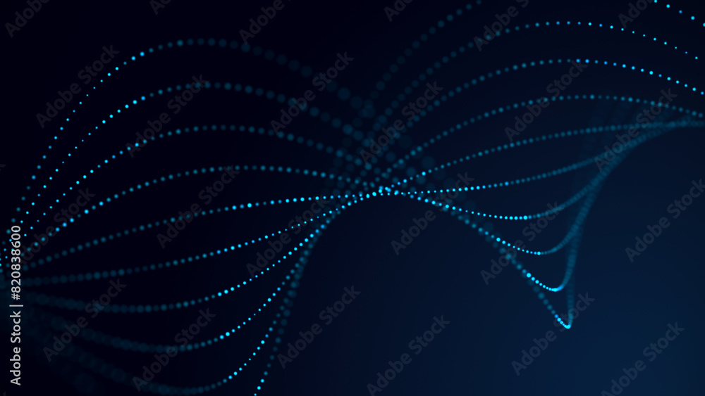 Poster a wave of blue particles. big data. abstract dynamic background. 3d rendering.