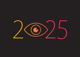 Happy new year 2025. 2025 with vision eye icon
