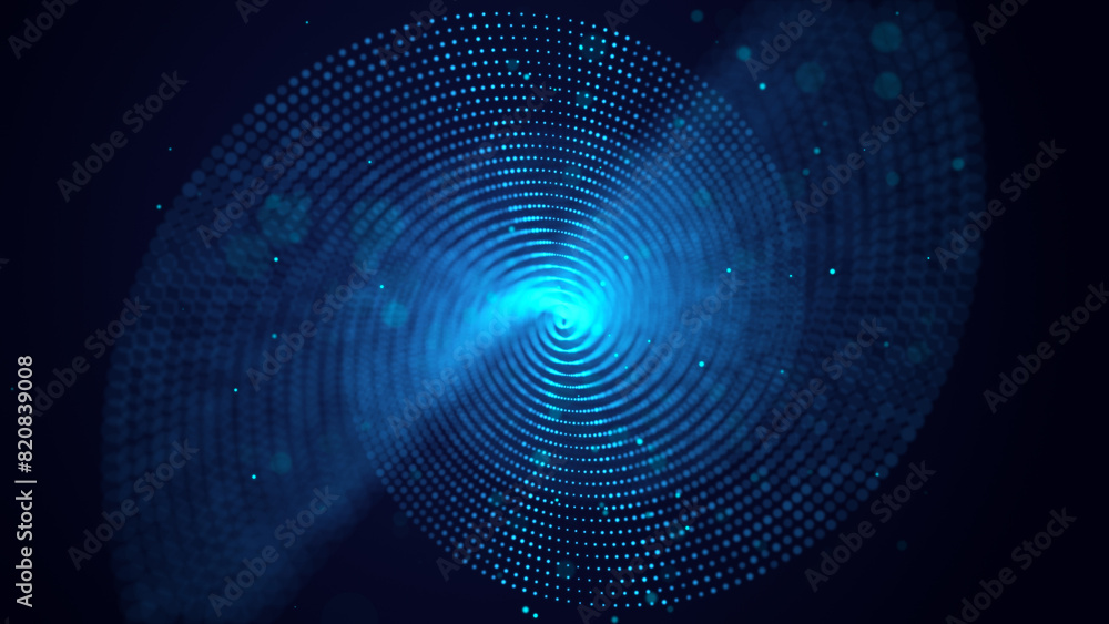 Poster a wave of blue particles. big data. abstract dynamic background. 3d rendering.