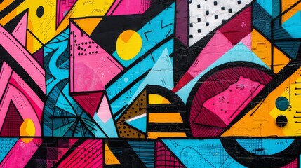 Abstract Geometric Graffiti, Edgy Shapes and Vibrant Background