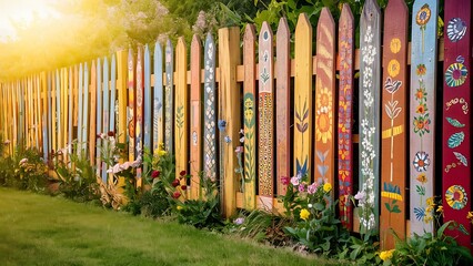 Obraz premium Colourful rows of a wooden painted fence