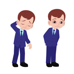 Young cute kid boy in suit standing poses sad and unhappy
