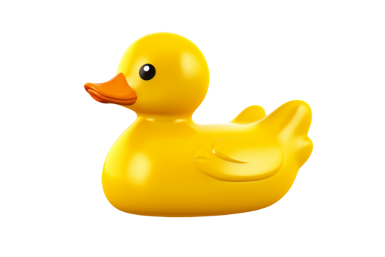 Sunbeam Yellow Ducky Dancing on Cotton Clouds on a White or Clear Surface PNG Transparent Background.