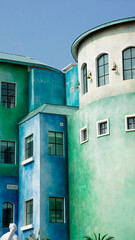 Obraz premium colorful houses in sunset town