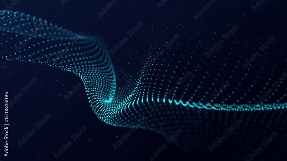 Poster a wave of blue particles. big data. abstract dynamic background. 3d rendering.