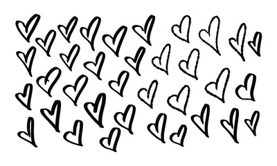 Thirty five handwritten hearts. Doodles and squiggles. Vector set