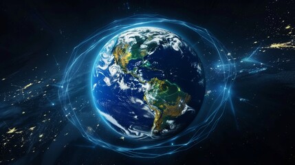 Fototapeta premium Rippling Data Streams Encircling the Earth