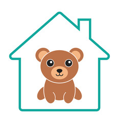 bear cartoon in house icon