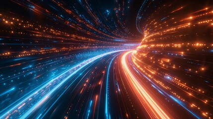 Fototapeta premium Hypersonic Highway, A Glowing Vortex of Data Represents Unparalleled Speed Abstract background
