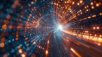 Obraz premium Hypersonic Highway, A Glowing Vortex of Data Represents Unparalleled Speed Abstract background