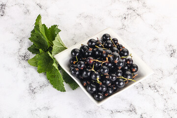 Juicy black currant berries in the bowl