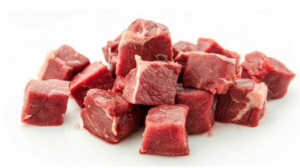 Fototapeta premium Raw Pork Cubes Isolated on White Background. Generative ai