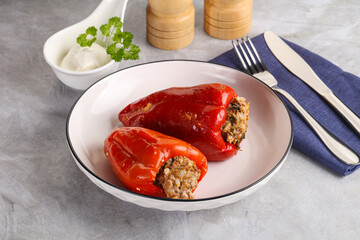 Stuffed bell pepper with minced meat and rice