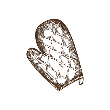 brown oven mitt sketch on white clip art preview
