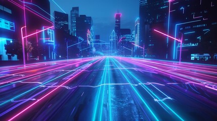 Obraz premium Hyperspeed Highways, Glowing Lines Carry the Power of 5G