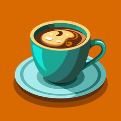 An elegant cup of coffee rests on a saucer atop a table