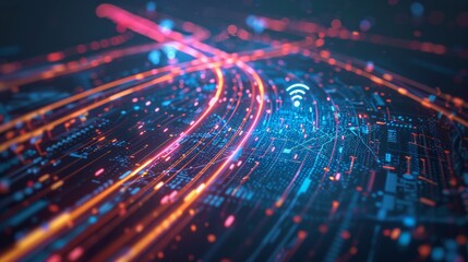 Obraz premium Hyperspeed Highways, Glowing Lines Carry the Power of 5G