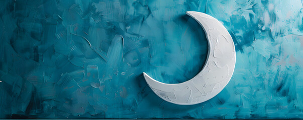 Abstract crescent moon on a textured blue background