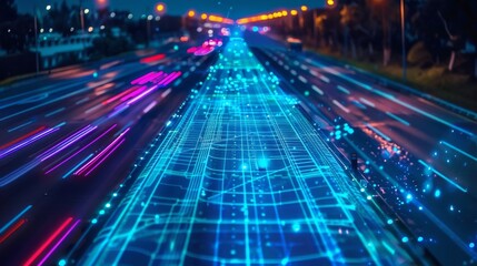 Fototapeta premium Hyperspeed Highways, Glowing Lines Carry the Power of 5G