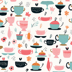 watercolor of the tea and sweets with white background