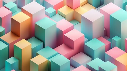 Playful isometric pattern with pastel cubes and green accents