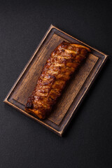 Delicious juicy grilled ribs with honey and mustard sauce