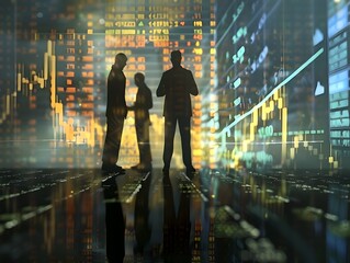 Fototapeta premium Backlit Silhouettes Amidst a Shifting Digital Market Landscape