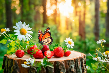 delicious strawberries in a beautiful natural environment