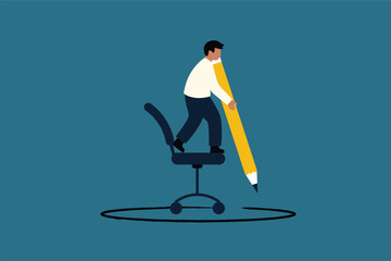Fototapeta premium Defining Private Workspace Boundaries. Businessman Drawing Circle Around Office Chair. Business Illustration