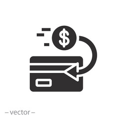 gift bonus or rebate money icon, cash back on the card bank, financial refund, flat symbol on white background - vector illustration